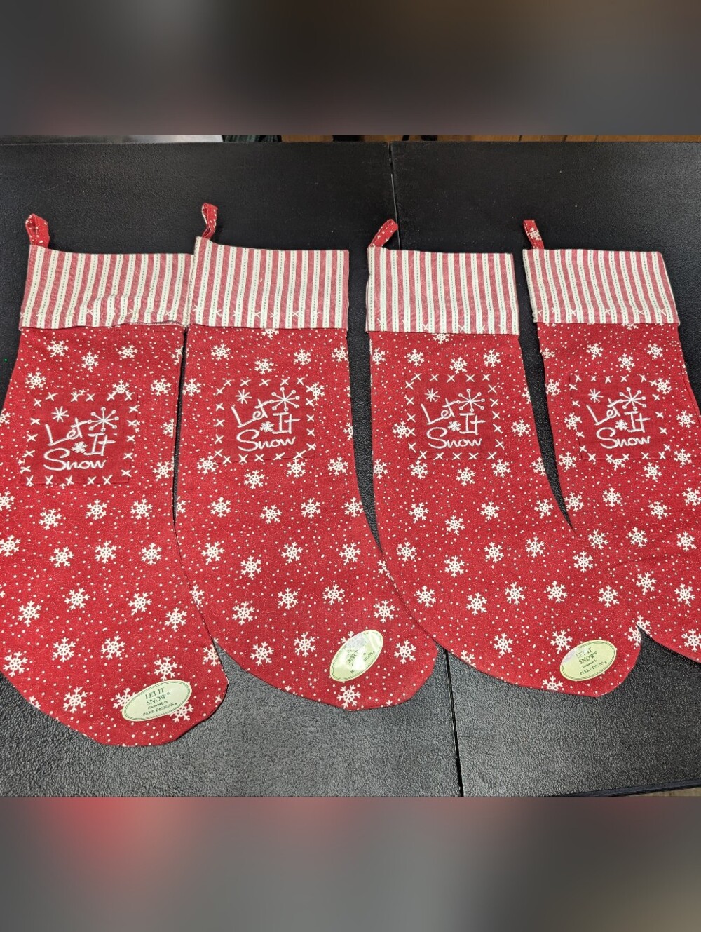 New Red and White Striped Holiday Stocking with Green Accent Stitching